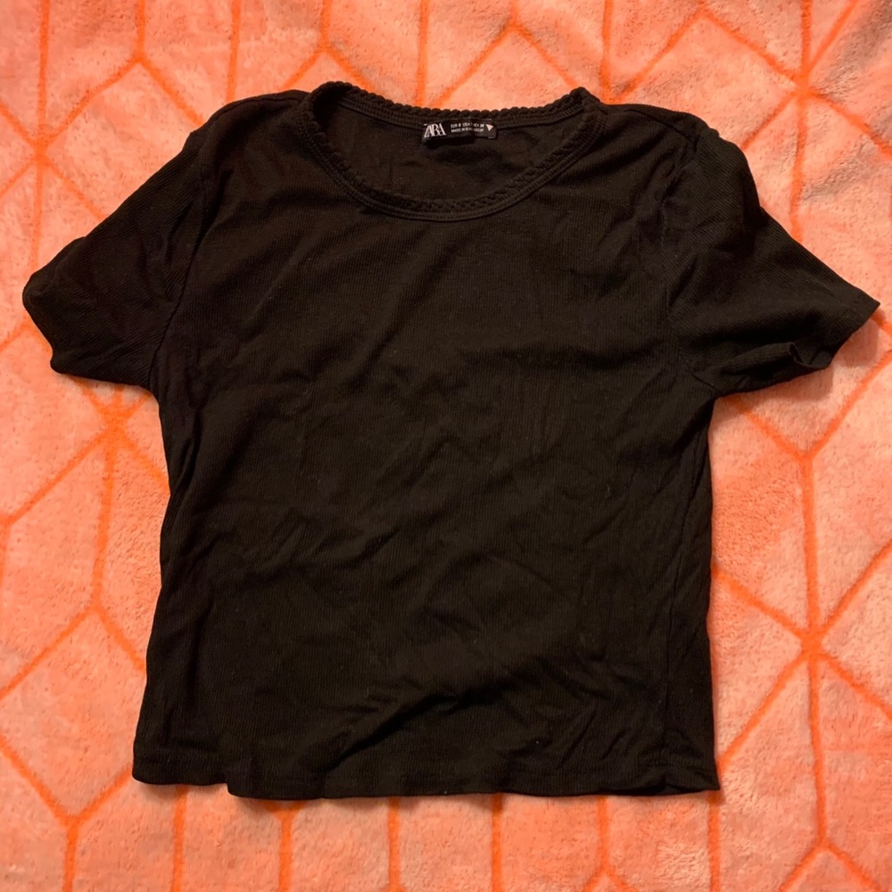 Zara Black Ribbed Knit Crop Top Size M